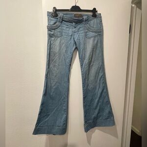 Frankie B. Denim Flare Jeans with Braided Detail